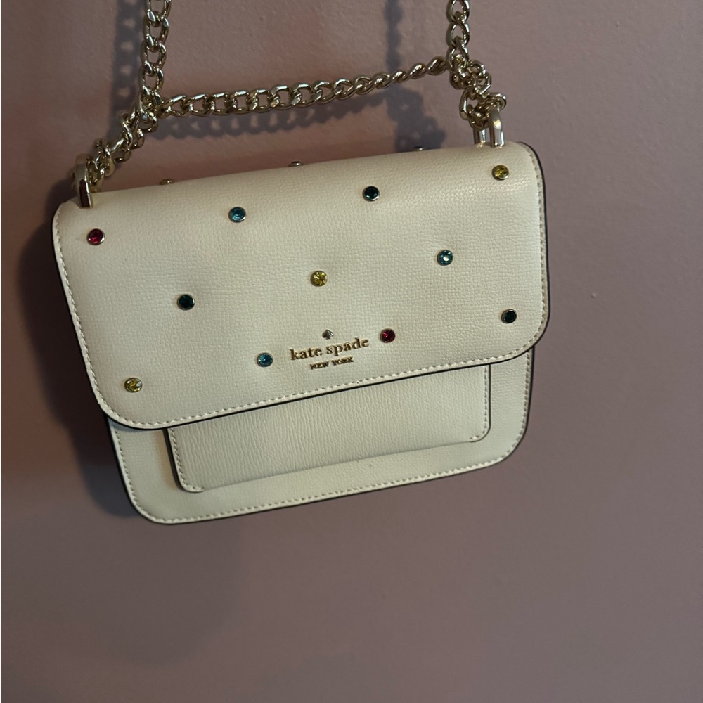 NWOT Kate Spade Remi White Crossbody Bag with Colorful Gems - Picture 3 of 5